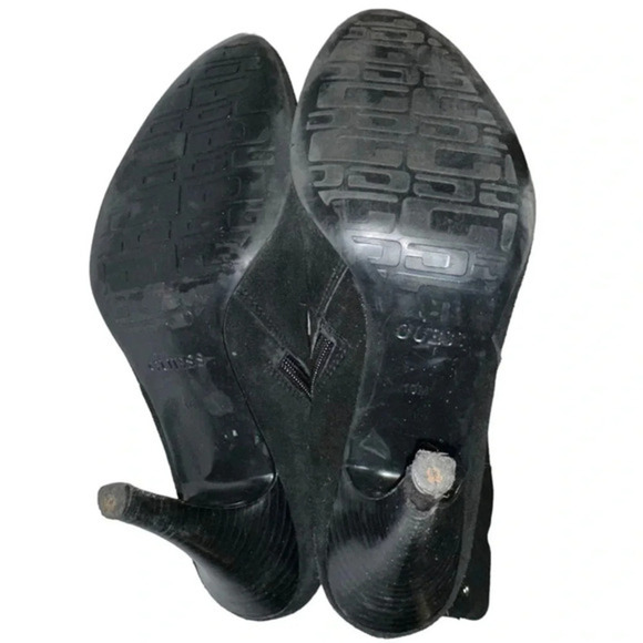 Guess Nerina 10M black suede silver studded 4.5" heeled boots w/ side zipper - Picture 7 of 10